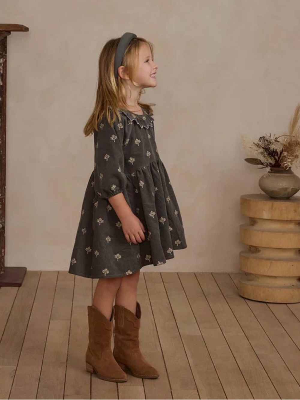 SOLD Rylee + Cru Freya Fine Corduroy Dress with Blossom Embroidery